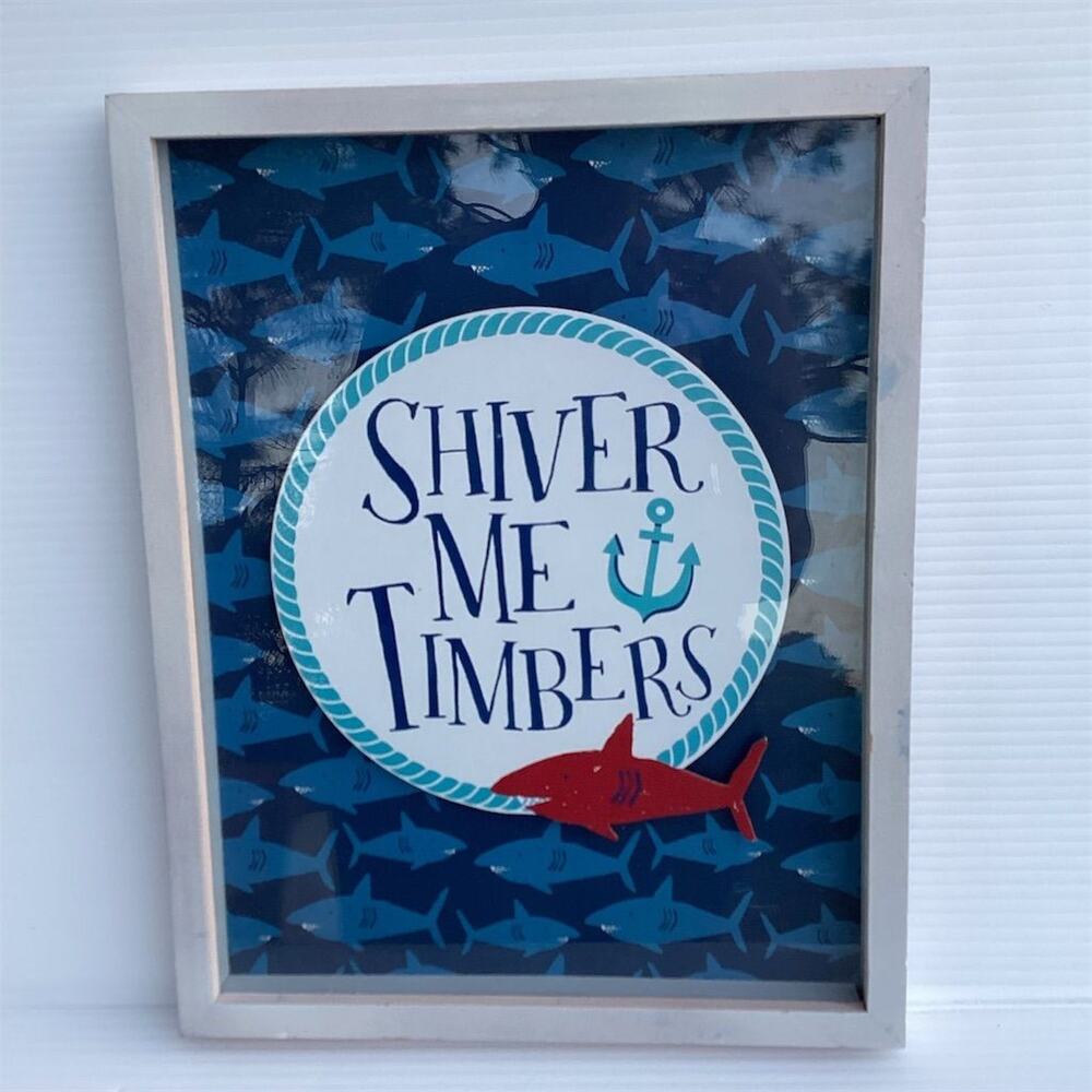 Pillowfort Shark Wall Art "Shiver‎ Me Timbers" Nautical Kids Decor
